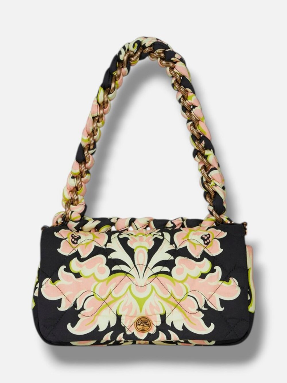 Etro Women's Black Floral Quilted Button-Snap Tessuto Top Handle Bag